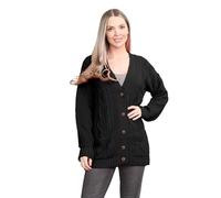 FSXtyle Women’s Chunky Cable Knit Grandad Cardigan - Long Sleeve Button Front Ladies Aran Knit Sweater with Pockets, Plus Size UK 8-26 (UK, Numeric, 24, 26, Regular, Regular, Black)