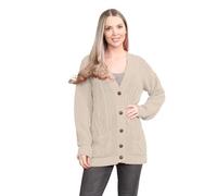 FSXtyle Women’s Chunky Cable Knit Grandad Cardigan - Long Sleeve Button Front Ladies Aran Knit Sweater with Pockets, Plus Size UK 8-26 (UK, Numeric, 24, 26, Regular, Regular, Stone)