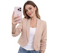 FSXtyle Women’s Cropped Blazer Jacket Ruched 3/4 Sleeve Open Front Fully Lined Casual Formal Crop Blazer Lightweight Office Work Party Jacket Sizes 8-14 (UK, Numeric, 12, 14, Regular, Regular, Stone)