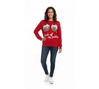 FSXtyle Women’s Hands Off My Puddings Funny Christmas Jumper, Two Cupcakes Print Novelty Knitted Xmas Sweater - Cute Quirky Holiday Pullover (UK, Alpha, XL, Regular, Regular, Red)