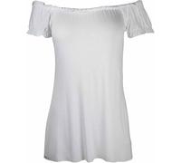 FSXtyle Women’s Lightweight Gypsy Top - Stretchy Cap Sleeve Summer Blouse T-Shirt with Elastic Neckline, Plus Sizes 8-22 (UK, Numeric, 8, 10, Regular, Regular, White)