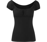 FSXtyle Women’s Lightweight Short Cap Sleeve Stretch Gypsy Top - Soft, Plain Summer Blouse T-Shirt with Elastic Neckline, Plus Sizes 8-22 (UK, Numeric, 12, 14, Regular, Regular, Black)
