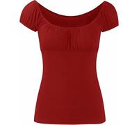 FSXtyle Women’s Lightweight Short Cap Sleeve Stretch Gypsy Top - Soft, Plain Summer Blouse T-Shirt with Elastic Neckline, Plus Sizes 8-22 (UK, Numeric, 16, 18, Regular, Regular, Red)