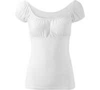 FSXtyle Women’s Lightweight Short Cap Sleeve Stretch Gypsy Top - Soft, Plain Summer Blouse T-Shirt with Elastic Neckline, Plus Sizes 8-22 (UK, Numeric, 12, 14, Regular, Regular, White)