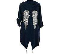 FSXtyle Women’s Sequin Angel Wings Oversized Hoodie Cardigan | Plus Size S-XL | Soft Cotton with Long Sleeves, Baggy Fit, Open Front Hooded Cardigan (UK, Alpha, XL, Regular, Regular, Navy)