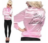 FSXtyle Womens Pink Ladies Satin Jacket, 1950s Grease Retro Fancy Dress Rock n Roll Outfit Jacket with Embroidered Pink Lady Back Plus Sizes 8-22 (UK, Numeric, 16, 18, Regular, Regular, Pink)