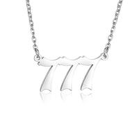 FSYAEGZA Angel Number Necklace Stainless Steel Old English Numerology Jewelry 111 222 333 444 555 666 777 888 999 Lucky Number Minimalist Pendant for Women, Stainless Steel, No Gemstone
