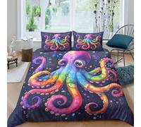 FSYQQASD 3D Printed Octopus Bedding Set Marine Animals Comforter Cover with Pillowcase 3 Pcs,Duvet Cover with Zipper Closure,Soft Microfiber Quilt Cover King（220x240cm）