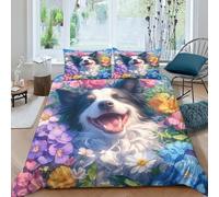 FSYQQASD 3D Printing Border Collie Duvet Cover Sets Suitable for Girls,Boys And Adults Soft Microfibre Animal Dog Duvet Cover Double（200x200cm） Bedding Set 3 Pcs with Pillow Cases