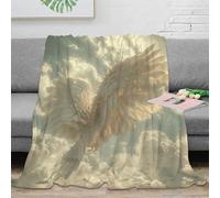 FSYQQASD Angel Flannel Blanket Throw Bedding 3D Printed White Wings Plush Fluffy Gifts Soft Cozy for Holiday Bed Couch for Boys Girls All Season 40x50inch(100x130cm)