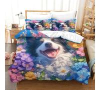 FSYQQASD Animal Dog Duvet Cover Single(140x200cm) 3D Printing Border Collie Duvet Cover Sets Soft Microfibre Bedding Set 3 Pcs with Pillow Cases,for Children,Teenagers And Adults