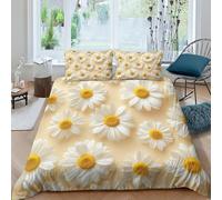 FSYQQASD Daisy Duvet Cover King(220x240cm) Bedding 3 Pcs Set Comforter Cover 3D Print White Flower Quilt Cover Microfiber Suitable for Children And Adults