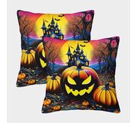 FSYQQASD Halloween Pumpkin with Invisible Zipper Set of 2 Square Cushion Covers Decorative Throw Pillow Cases for Outdoor Home Bed Decor 40x40cm