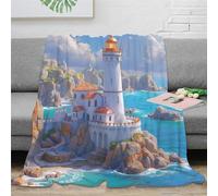 FSYQQASD Lighthouse 3D Printed Blanket Flannel Coastal Theme Blanket Bedding Soft Cozy Fluffy Plush Gifts for Bed And Couch for Boys Girls 60x80inch(150x200cm)