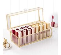 FSyueyun Glass Lipstick Holder with 24 Slot Dust Free Lip Gloss Lipstick Organizer Eye Liner Makeup Display Stand Cases Decoration for Dresser Countertop
