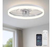 Fszdorj 20 Inch Ceiling Fan with Light, Upgraded Low Profile Fan, Flush Mount Ceiling Fan, 6 Speed, Dimmable LED, App & Remote Control, DC Motor