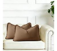 FSZhenZuan Pack of 2 Cushion Covers 30x50cm Decorative Cotton Moca Brown Throw Pillow Covers Boho Soft Natural Solid Pillowcases with Tassels for Couch Bed Living Room Home Decor