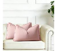 FSZhenZuan Pack of 2 Cushion Covers 30x50cm Decorative Cotton Pink Throw Pillow Covers Boho Soft Natural Solid Pillowcases with Tassels for Couch Bed Living Room Home Decor