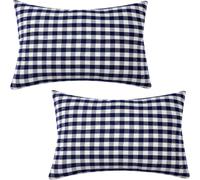 FSZhenZuan Pack of 2 Cushion Covers 30x50cm Decorative Throw Pillow Covers Navy Blue Grid Soft Pillowcases with Invisible Zipper for Sofa Couch Bed Home Decor