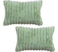 FSZhenZuan Pack of 2 Cushion Covers 30x50cm Double Sided Faux Fur Plush Throw Pillow Covers Decorative Fluffy Striped Cushion Pillow Cases for Home Couch Bed Sofa Decor, Sage Green
