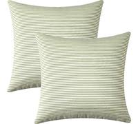FSZhenZuan Pack of 2 Cushion Covers 40x40cm Decorative Throw Pillow Covers Grass Green Striped Soft Square Pillowcases with Invisible Zipper for Sofa Couch Bed Home Decor