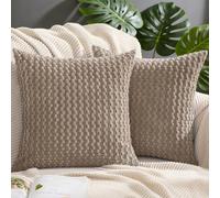 FSZhenZuan Pack of 2 Cushion Covers 40x40cm Soft Corduroy Throw Pillow Covers Decorative Pillows Square Cushion Cases Boho Pillowcases for Couch Bed Living Room Home Decor, Light Brown
