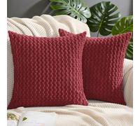 FSZhenZuan Pack of 2 Cushion Covers 40x40cm Soft Corduroy Throw Pillow Covers Decorative Pillows Square Cushion Cases Boho Pillowcases for Couch Bed Living Room Home Decor, Wine Red