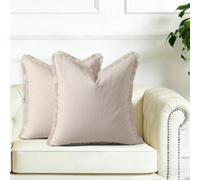 FSZhenZuan Pack of 2 Cushion Covers 45x45cm Decorative Cotton Beige Throw Pillow Covers Boho Soft Natural Solid Pillowcases with Tassels for Couch Bed Living Room Home Decor