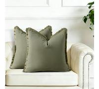FSZhenZuan Pack of 2 Cushion Covers 45x45cm Decorative Cotton Grass Green Throw Pillow Covers Boho Soft Natural Solid Pillowcases with Tassels for Couch Bed Living Room Home Decor