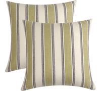 FSZhenZuan Pack of 2 Cushion Covers 45x45cm Decorative Green Striped Throw Pillow Covers Boho Soft Retro Pillowcases with Invisible Zipper for Couch Bed Living Room Home Decor
