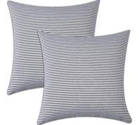 FSZhenZuan Pack of 2 Cushion Covers 45x45cm Decorative Throw Pillow Covers Navy Blue Striped Soft Square Pillowcases with Invisible Zipper for Sofa Couch Bed Home Decor