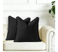 FSZhenZuan Pack of 2 Cushion Covers 50x50cm Decorative Cotton Black Throw Pillow Covers Boho Soft Natural Solid Pillowcases with Tassels for Couch Bed Living Room Home Decor