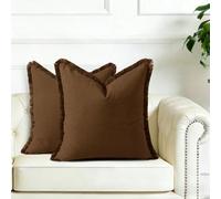 FSZhenZuan Pack of 2 Cushion Covers 50x50cm Decorative Cotton Brown Throw Pillow Covers Boho Soft Natural Solid Pillowcases with Tassels for Couch Bed Living Room Home Decor