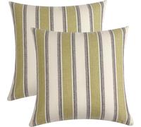 FSZhenZuan Pack of 2 Cushion Covers 50x50cm Decorative Green Striped Throw Pillow Covers Boho Soft Retro Pillowcases with Invisible Zipper for Couch Bed Living Room Home Decor