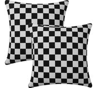 FSZhenZuan Pack of 2 Cushion Covers 50x50cm Soft Chenille Throw Pillow Covers Farmhouse Boho Decorative Chessboard Pillow Covers with Velvet Back for Home Sofa Bed Decor,Black