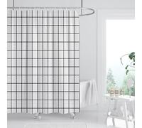 FSZhenZuan Shower Curtain 180x180cm Drop Water Repellent Shower Curtain with Hooks Washable Polyester Fabric White Grid Decorative Bathroom Curtains, Weighted Hem