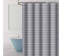FSZhenZuan Shower Curtain 180x200cm Drop Water Repellent Shower Curtain with Hooks Washable Polyester Fabric Grey Grid Decorative Bathroom Curtains, Weighted Hem