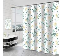 FSZhenZuan Shower Curtain 180x200cm Drop Water Repellent Shower Curtain with Hooks Washable Thicken Polyester Fabric Flowers Leaves Decorative Bathroom Curtains, Weighted Hem