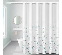 FSZhenZuan Shower Curtain 200x200cm Drop Water Repellent Shower Curtain with Hooks Washable Polyester Fabric Leaves Decorative Bathroom Curtains, Weighted Hem
