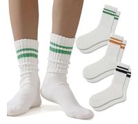 Fszsaa 3-6Pairs Cushioned Crew Socks Retro Striped Socks Women Mid Calf RibTube Socks, 3pack-striped Cushioned Multicolor-a, One size