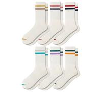 Fszsaa 3-6Pairs Cushioned Crew Socks Retro Striped Socks Women Mid Calf RibTube Socks, 6pack-funny Striped Multicolor-b, One size