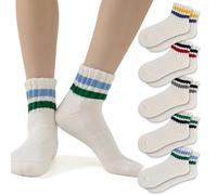 Fszsaa 4 PAIRS Novelty Crew Socks For Women, Multicolor Striped, Retro Calf Socks, Casual Cotton Cushioned, 5pack, One Size