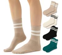 Fszsaa 4 PAIRS Novelty Socks For Women Striped Retro Crew Socks Sporty Calf Socks Casual Cotton Socks Women, Kelly Green 4pack-striped Multicolor, One size