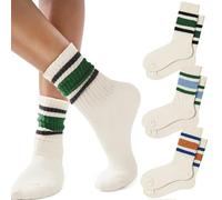 Fszsaa 4 PAIRS Novelty Socks For Women Striped Retro Crew Socks Sporty Calf Socks Casual Cotton Socks Women, 3pack-retro Striped Crew Socks Multicolor-b, One size