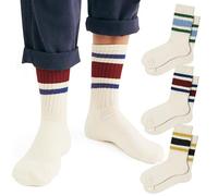 Fszsaa 4 PAIRS Novelty Socks For Women Striped Retro Crew Socks Sporty Calf Socks Casual Cotton Socks Women, 3pack-retro Striped Crew Socks Multicolor, One size