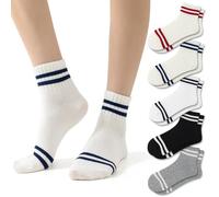 Fszsaa 4 Pairs Novelty Striped Retro Crew Socks, Sporty Calf Length, Casual Cotton, Women's 5pk Ankle Socks, One Size