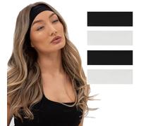 Fszsaa Basic Stretchy Headbands for Women & Girls - 4 Pack Soft Headbands for Yoga Gym Hair Wrap Cute Elastic Hair Bands