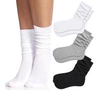 Fszsaa Crew Socks For Women Multipairs Cotton Cushioned Athletic Socks Retro Slouch Socks Mid Calf Rib Tube Socks, 3pack-white/Grey/Black, One size