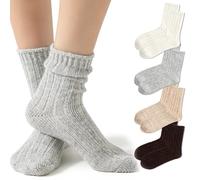 Fszsaa Crew Socks For Women Multipairs Cotton Cushioned Athletic Socks Retro Slouch Socks Mid Calf Rib Tube Socks, 4pack-wool Blend Basic, One Size