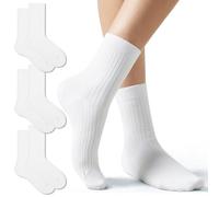 Fszsaa Fun Novelty Crew Socks Solid Cotton Socks Unisex Solid Dress Socks for Women Ribbed Tube Socks, 3pack-white